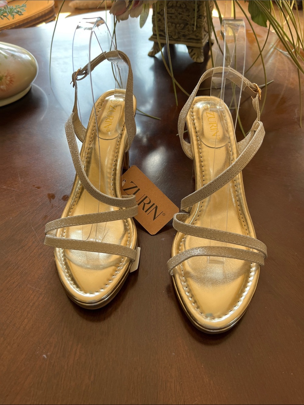 Metallic Gold Strappy Slingback Heels, Zurin brand